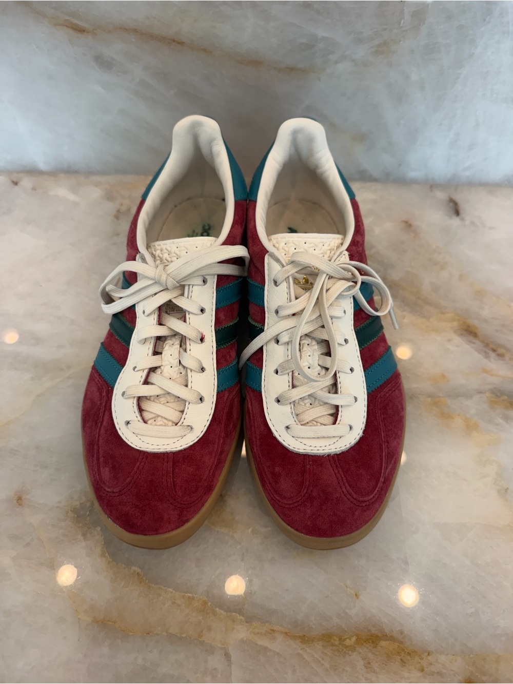 Adidas Gazelle Burgundy and Teal Sneakers